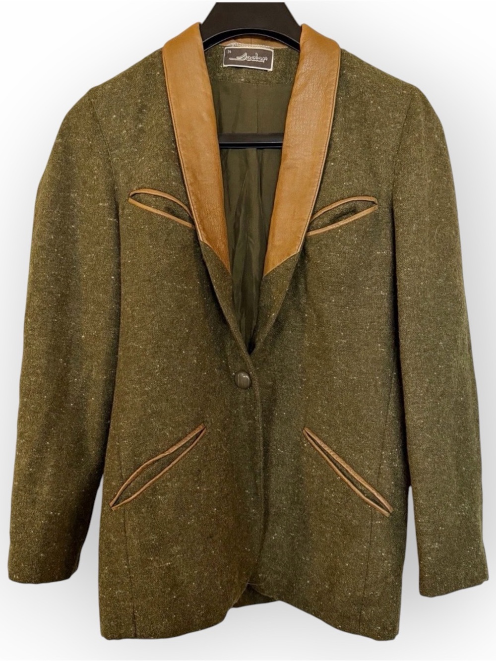 Vintage SEELER West Germany Wool Jacket Nappa Leather Field Coat Trachten Blazer